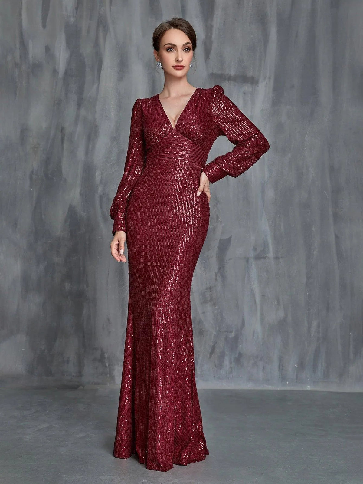 Women's Plunging Neck Mermaid Hem Sequin Formal Dress – view 6