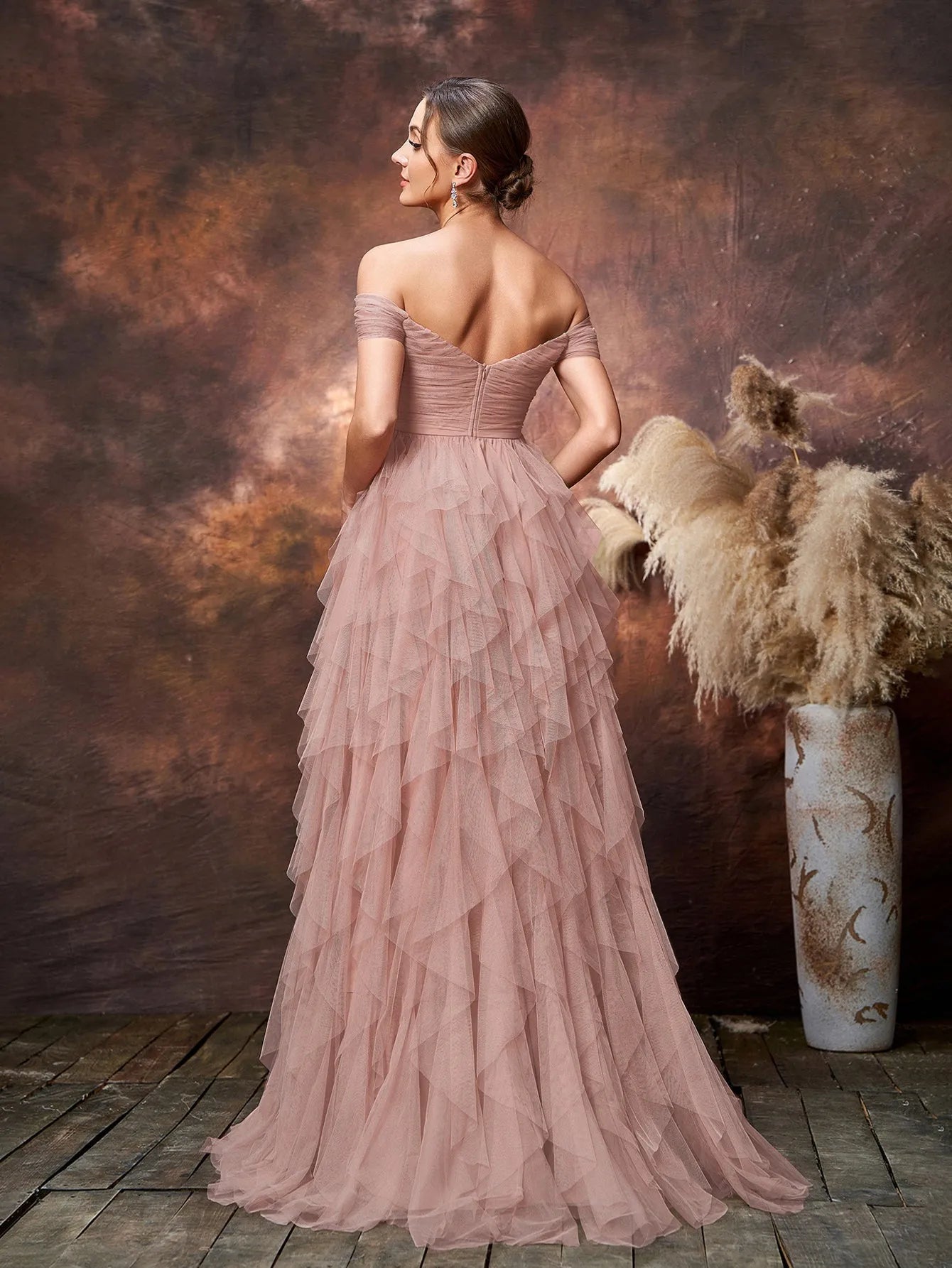 Maternity Off-Shoulder Tulle Short-Sleeve A-Line Evening Gown — authorized product image 2