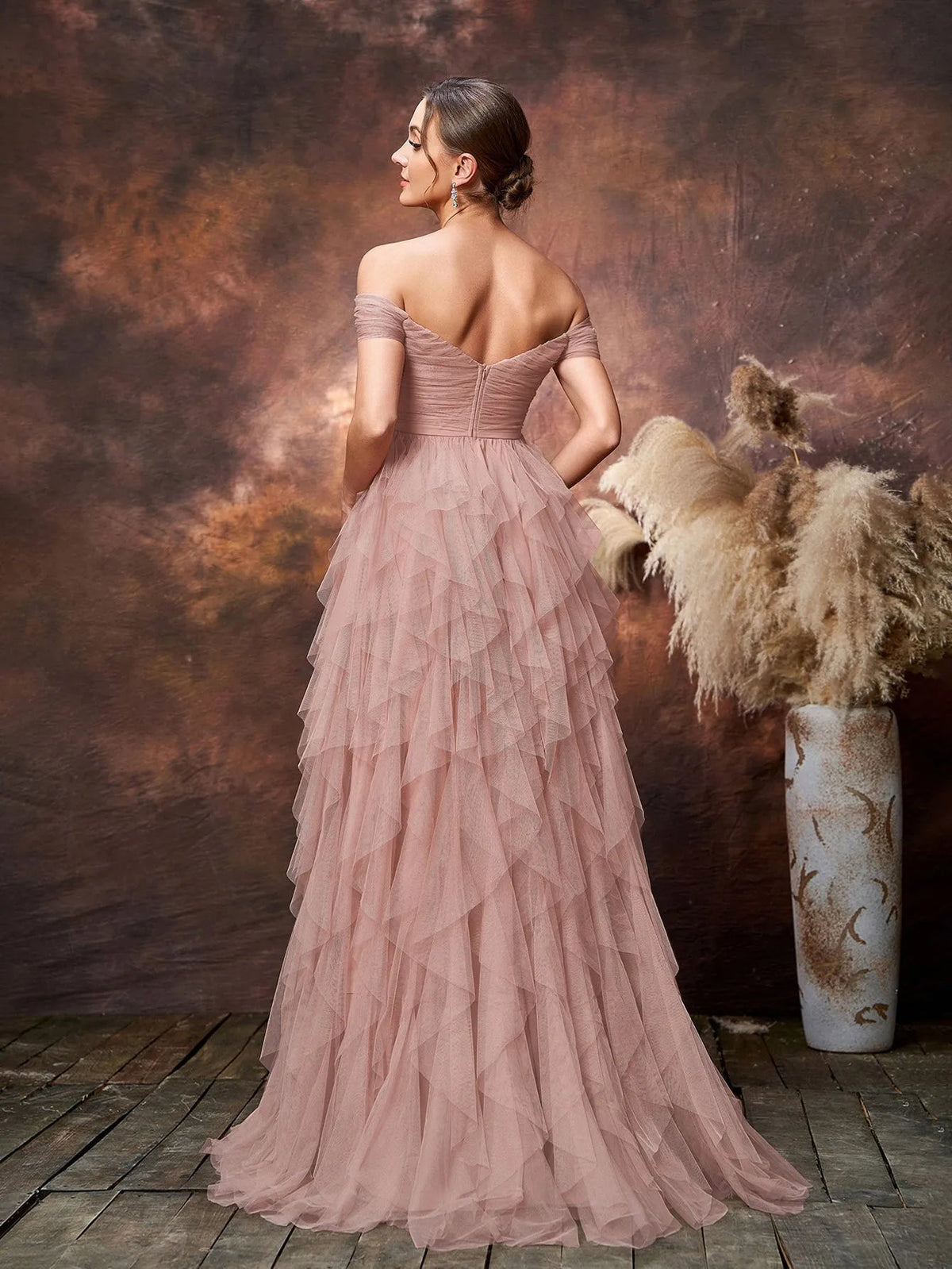 Maternity Off-Shoulder Tulle Short-Sleeve A-Line Evening Gown — authorized product image 2