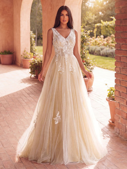 Plunging Lace Sleeveless A-Line Wedding Gown — authorized view 4