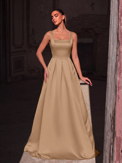 Additional product view of Lace-Up Back Square-Neck A-Line Sleeveless Maxi Evening Gown