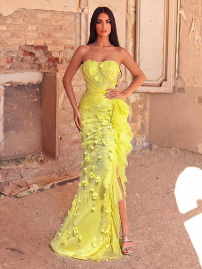 Strapless Beaded Appliqué Sleeveless Mermaid Evening Gown — authorized product image 3