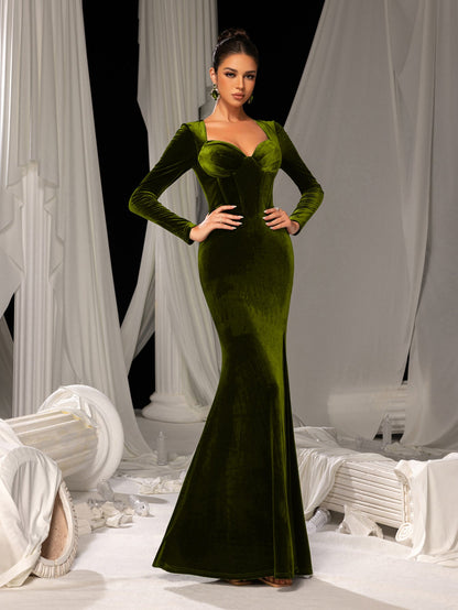 Elegant Velvet Evening Gown – authorized supplier view 35