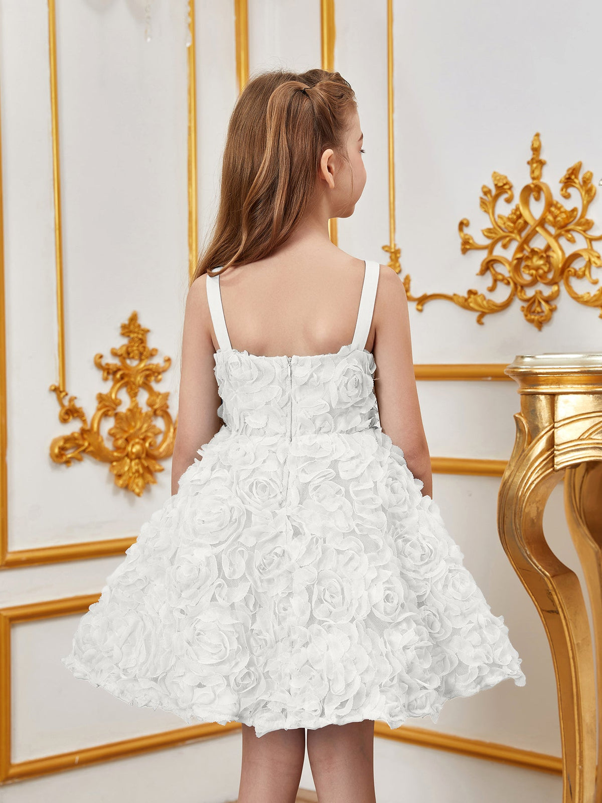 Additional product view of Floral Appliqué Cami Strap A-Line Sleeveless Mesh Tween Girls' Party Dress