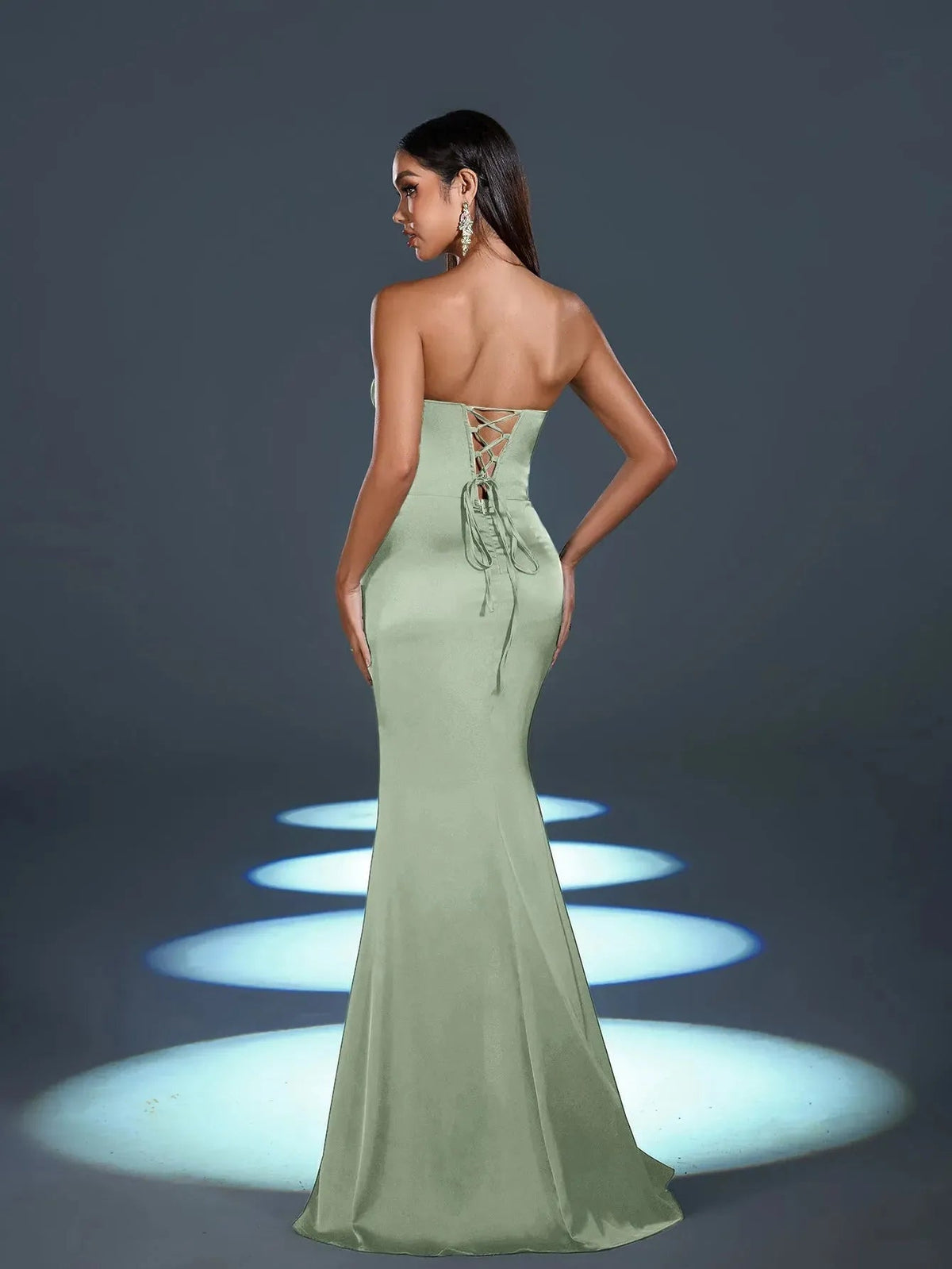 Additional product view of High-Slit Strapless Satin Sequin Mermaid Evening Gown