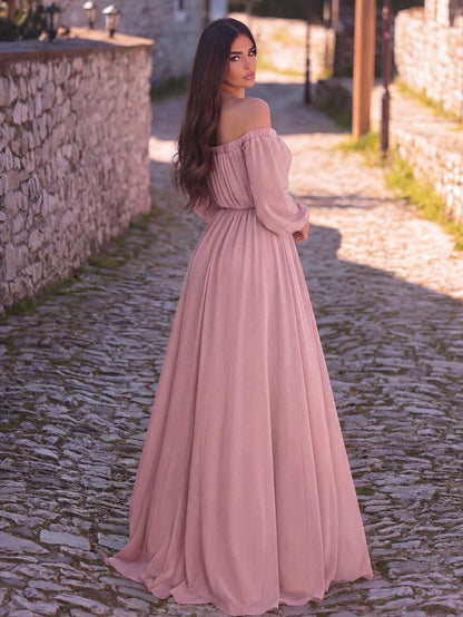 Additional product view of High-Slit Belted Off-Shoulder Chiffon A-Line Maxi Formal Dress
