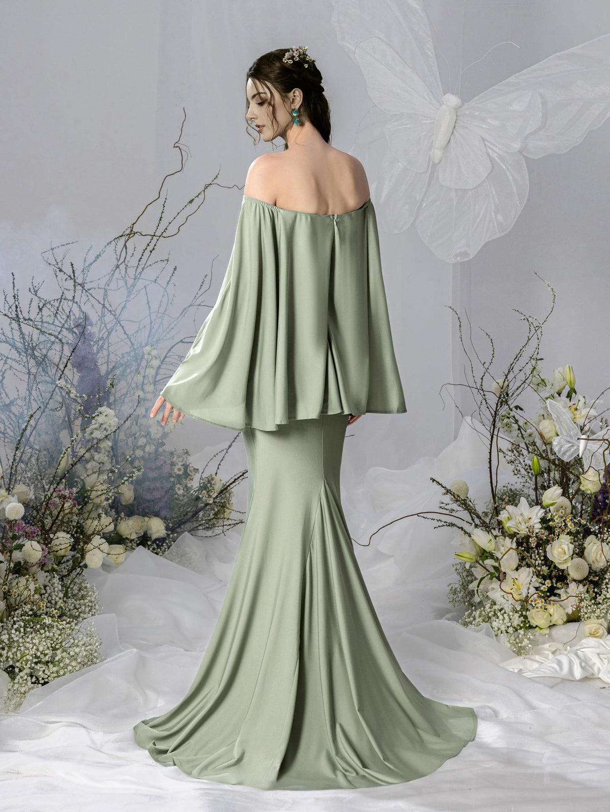Maternity Off-Shoulder Cape Mermaid Evening Gown — authorized product image 2