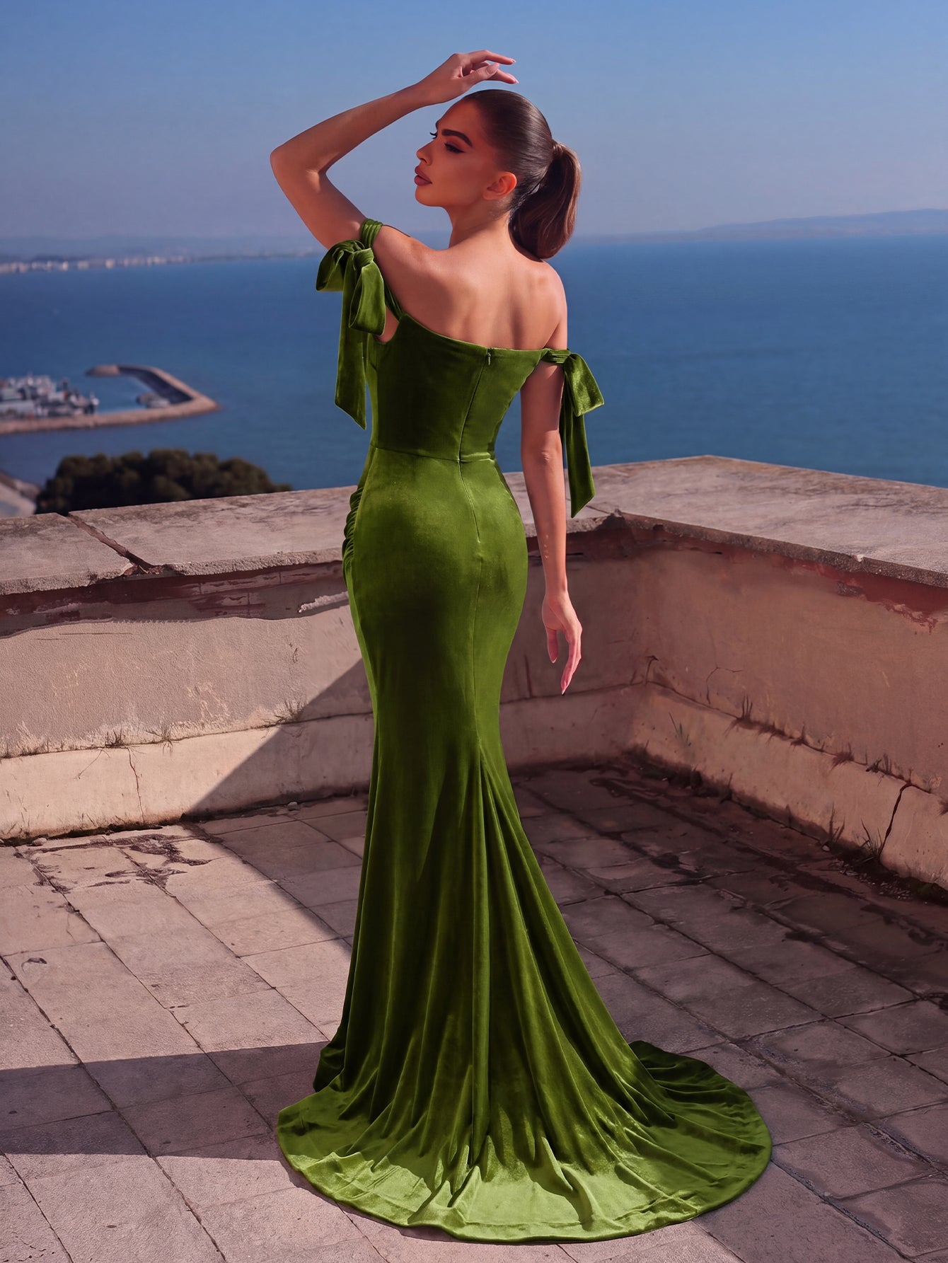 Additional product view of Off-Shoulder Velvet Mermaid Sleeveless Maxi Evening Gown