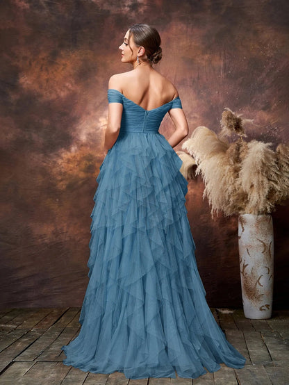 Maternity Off-Shoulder Tulle Short-Sleeve A-Line Evening Gown — authorized product image 14