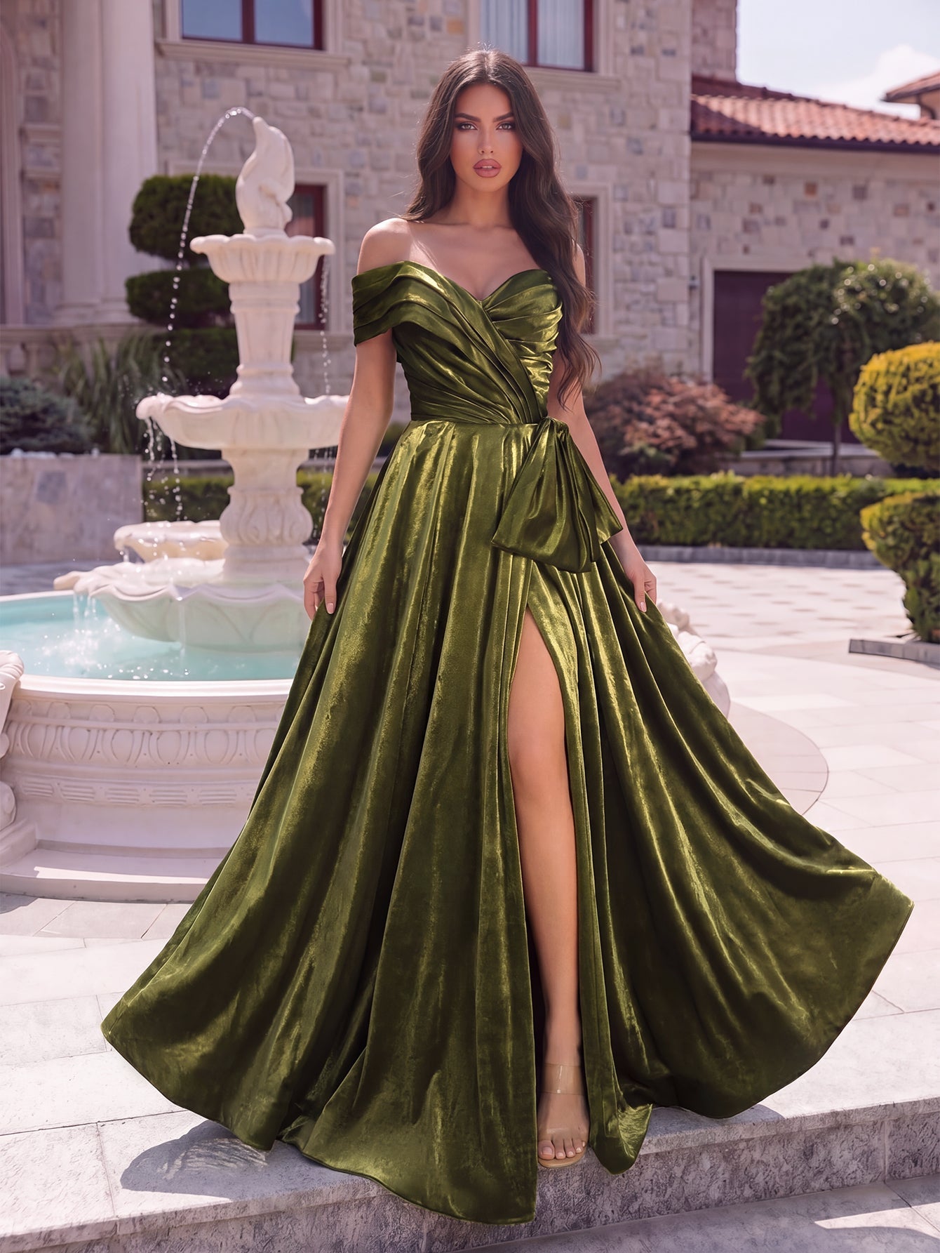 Off-Shoulder Lace A-Line Evening Gown — authorized product image 1
