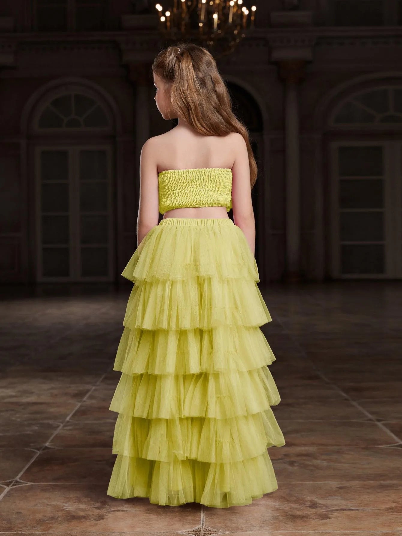 Additional product view of Strapless Mesh 3D-Flower A-Line Sleeveless Girls' Two-Piece Formal Set