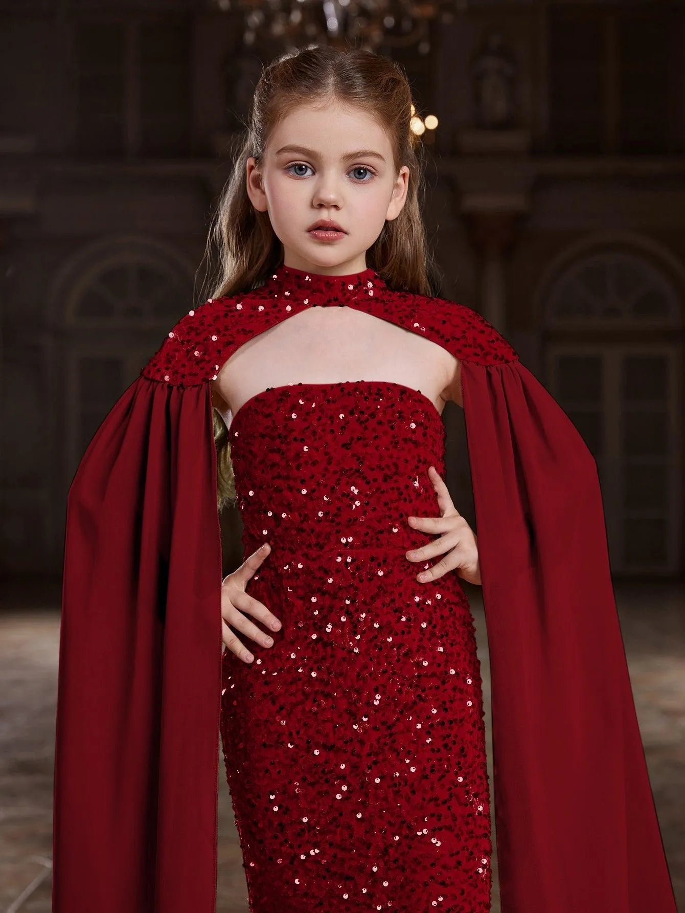 Additional product view of Strapless Sequin Mermaid Sleeveless Maxi Tween Girls' Party Dress