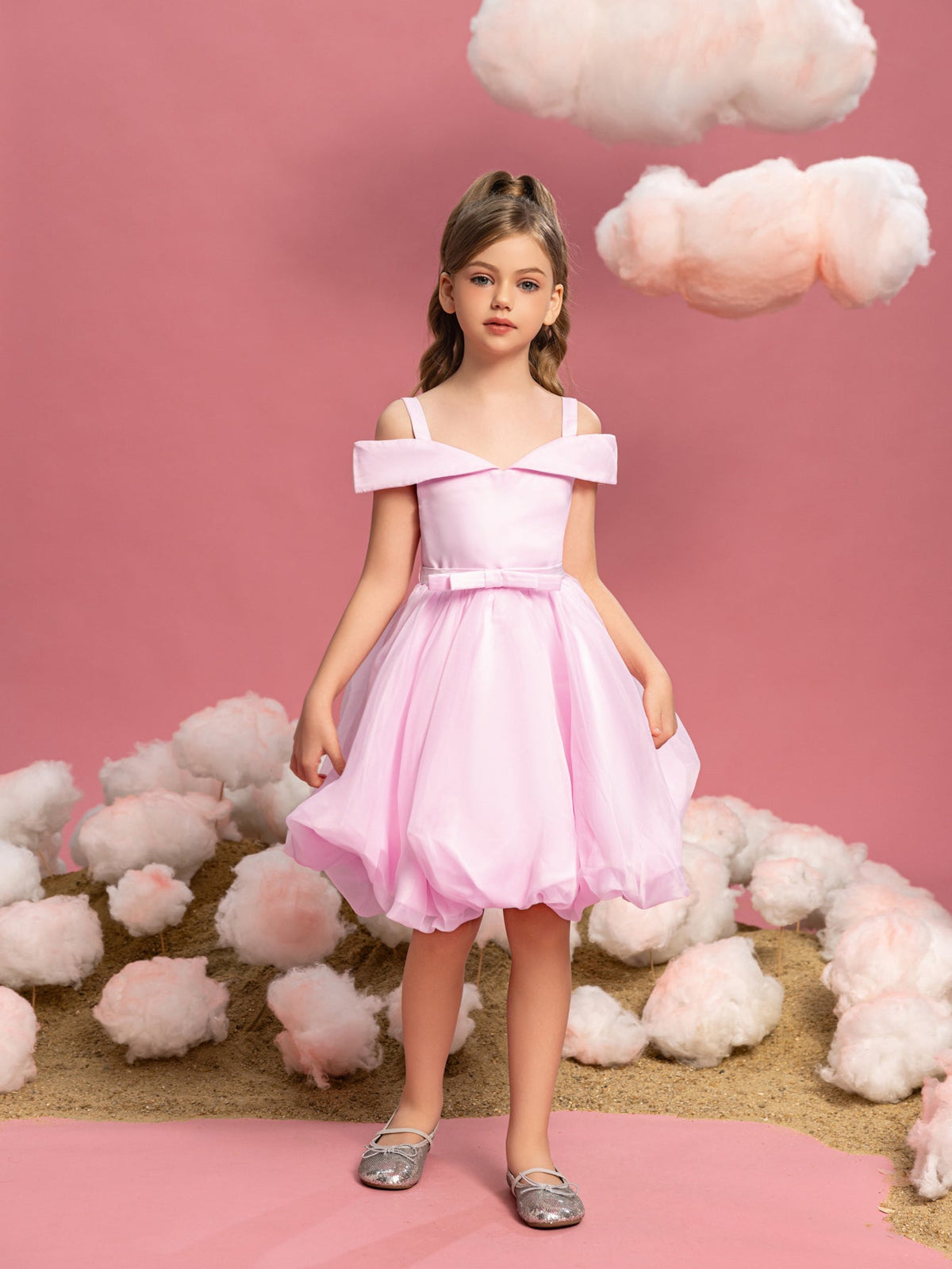 Tween Girls' Off-Shoulder Satin Sleeveless A-Line Formal Dress — authorized product image 4