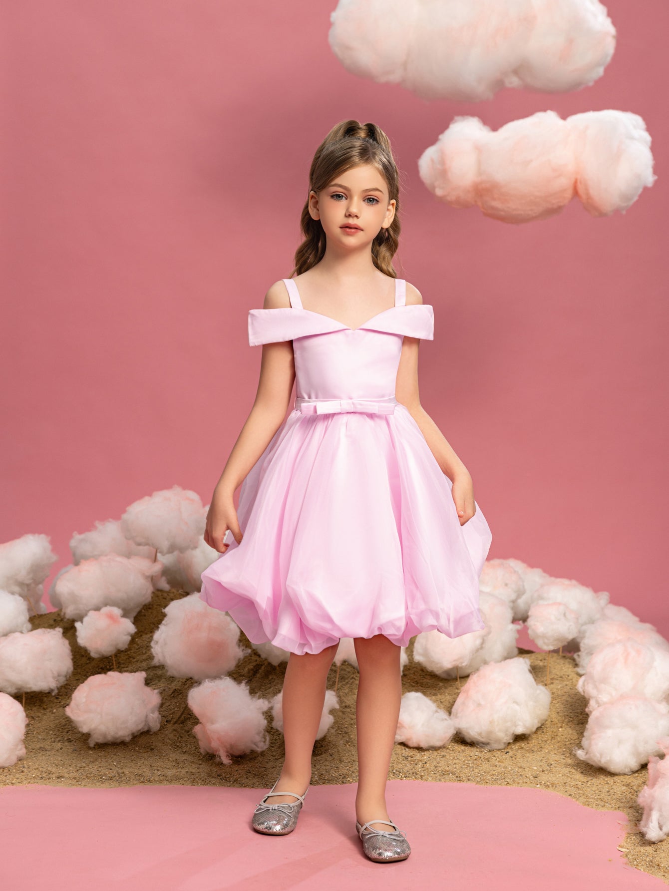 Tween Girls' Off-Shoulder Satin Sleeveless A-Line Formal Dress — authorized product image 4