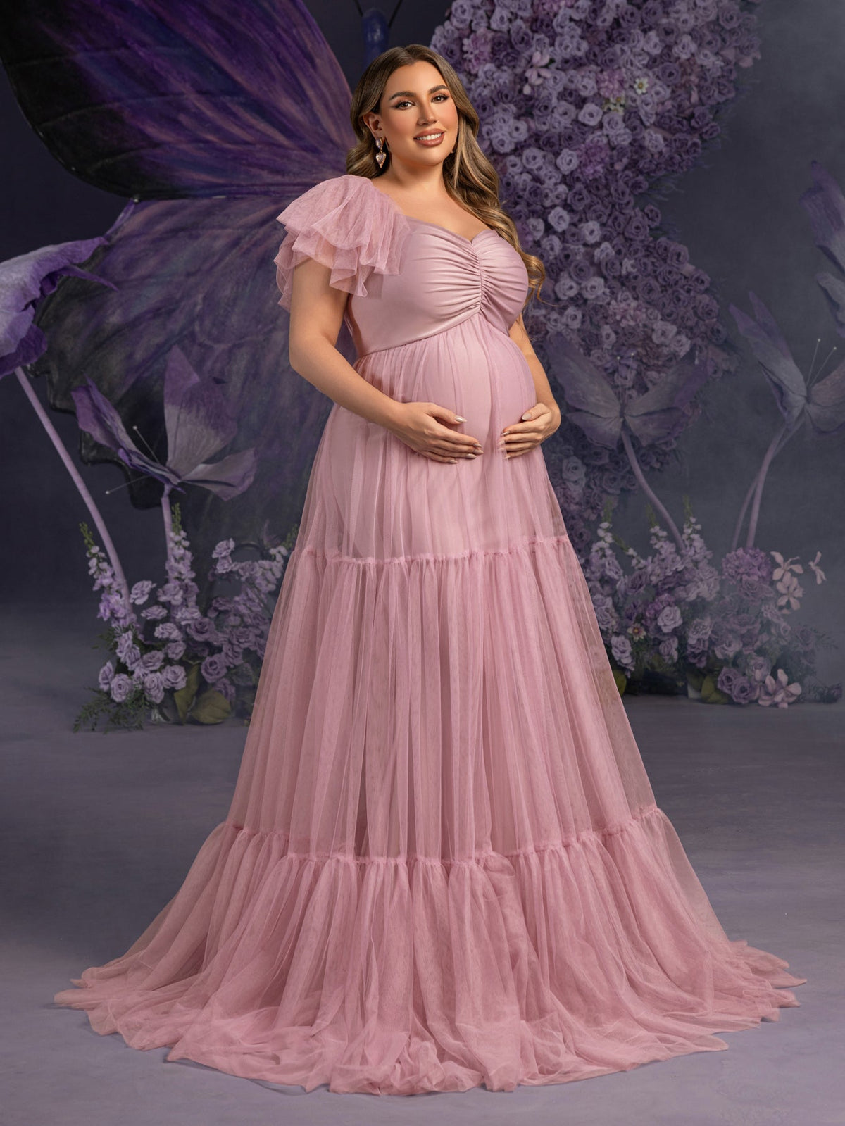 Plus-Size Maternity Spaghetti Strap Tulle Sleeveless A-Line Evening Gown — authorized product image 5