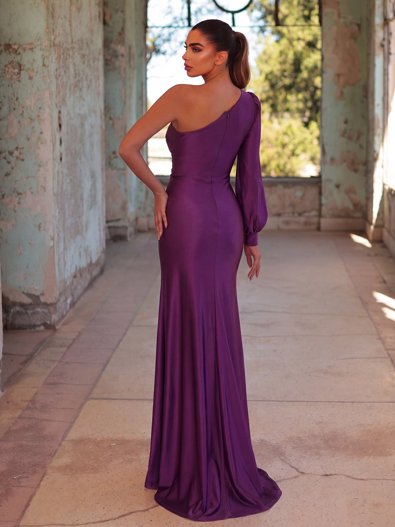 One-Shoulder Twist Front Split Formal Dress – view 2