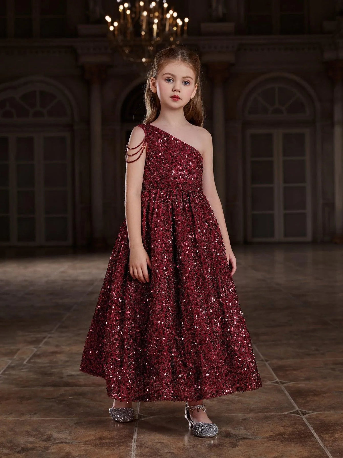 Tween Girls' One-Shoulder Chain Detail Sequin Party Dress — authorized product image 4