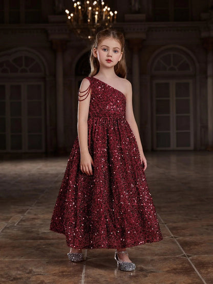 Tween Girls' One-Shoulder Chain Detail Sequin Party Dress — authorized product image 4