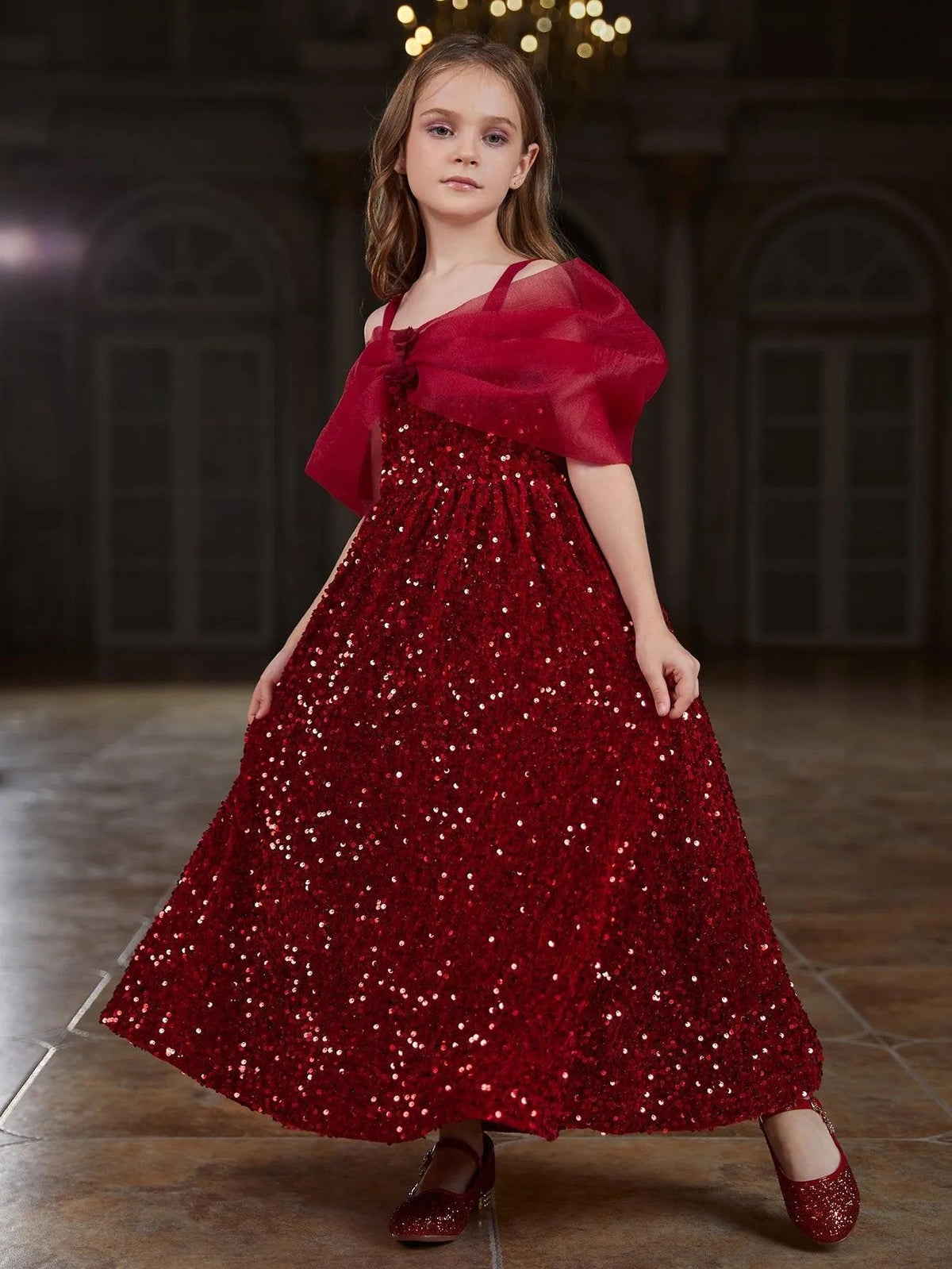 Tween Girls' Spaghetti Strap Sequin Sleeveless A-Line Formal Gown — authorized product image 6