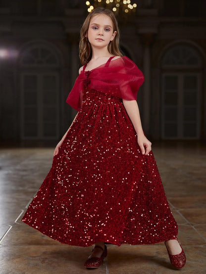 Tween Girls' Spaghetti Strap Sequin Sleeveless A-Line Formal Gown — authorized product image 6