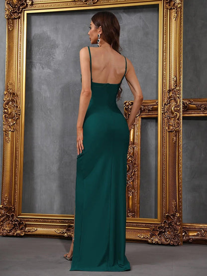 Additional product view of Cami Strap High-Slit Knit Sheath Sleeveless Evening Gown