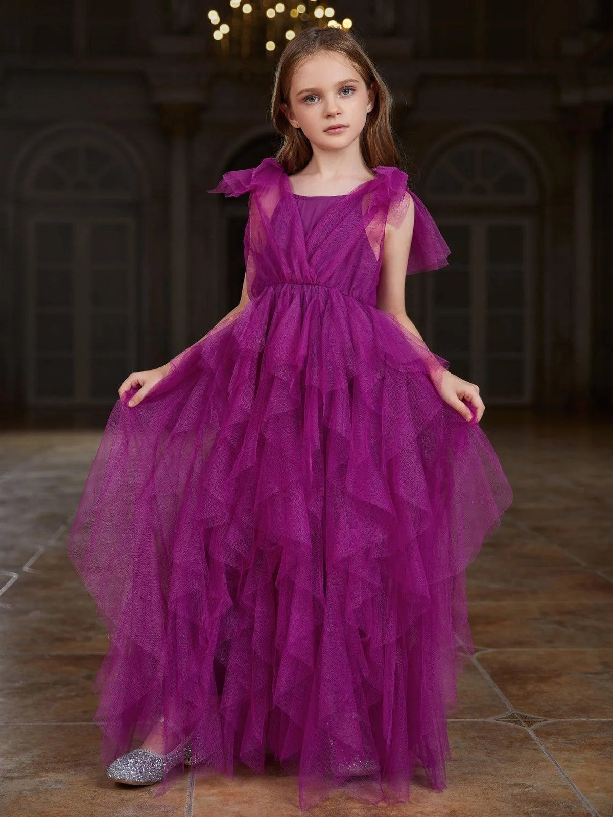 Additional product view of Mesh Overlay A-Line Sleeveless Maxi Tween Girls' Party Dress