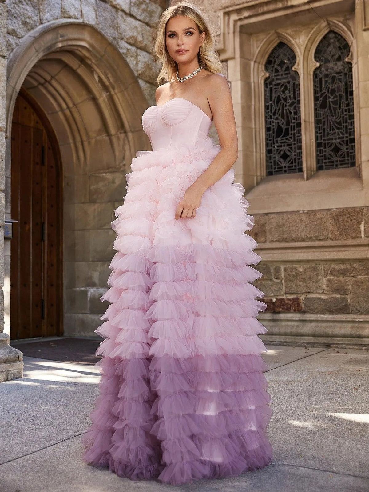 Additional product view of Mesh Strapless Sleeveless A-Line Maxi Wedding Dress
