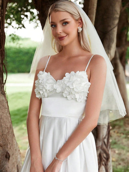 Spaghetti Strap Satin Sleeveless A-Line Wedding Gown — authorized product image 5