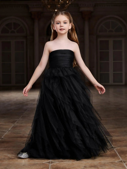 Additional product view of Layered Hem Strapless A-Line Sleeveless Mesh Tween Girls' Party Dress