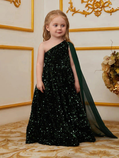 Girls One-Shoulder Sequin A-Line Dress - product image 9