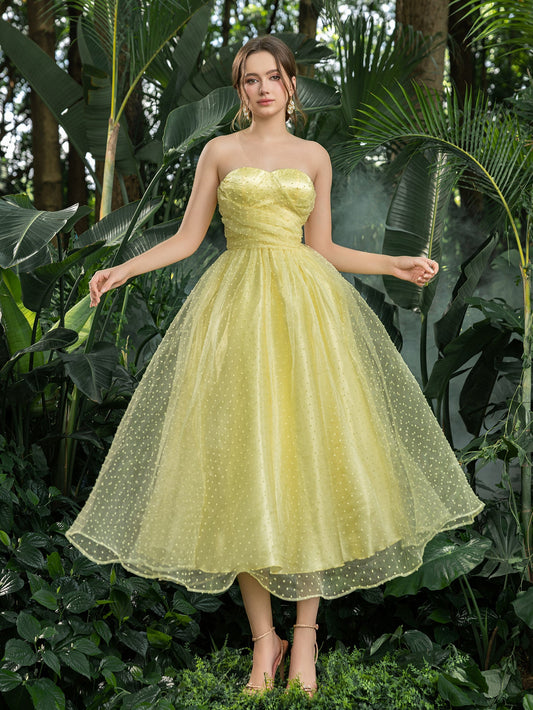 Strapless Lace Sleeveless A-Line Midi Dress — authorized product image 1
