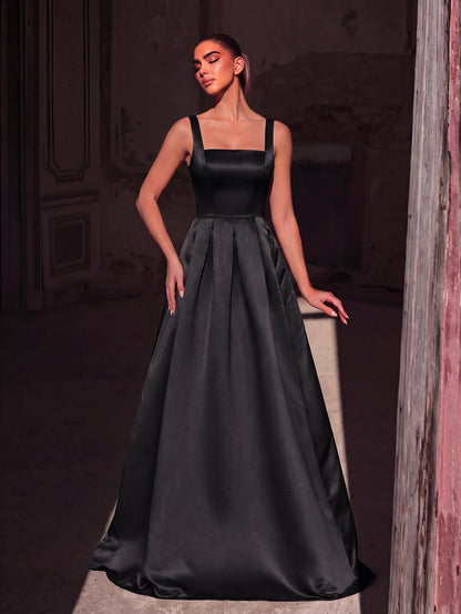 Additional product view of Lace-Up Back Square-Neck A-Line Sleeveless Maxi Evening Gown