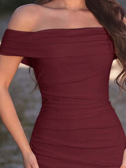 Additional product view of High-Slit Off-Shoulder Knit Bodycon Short-Sleeve Evening Gown