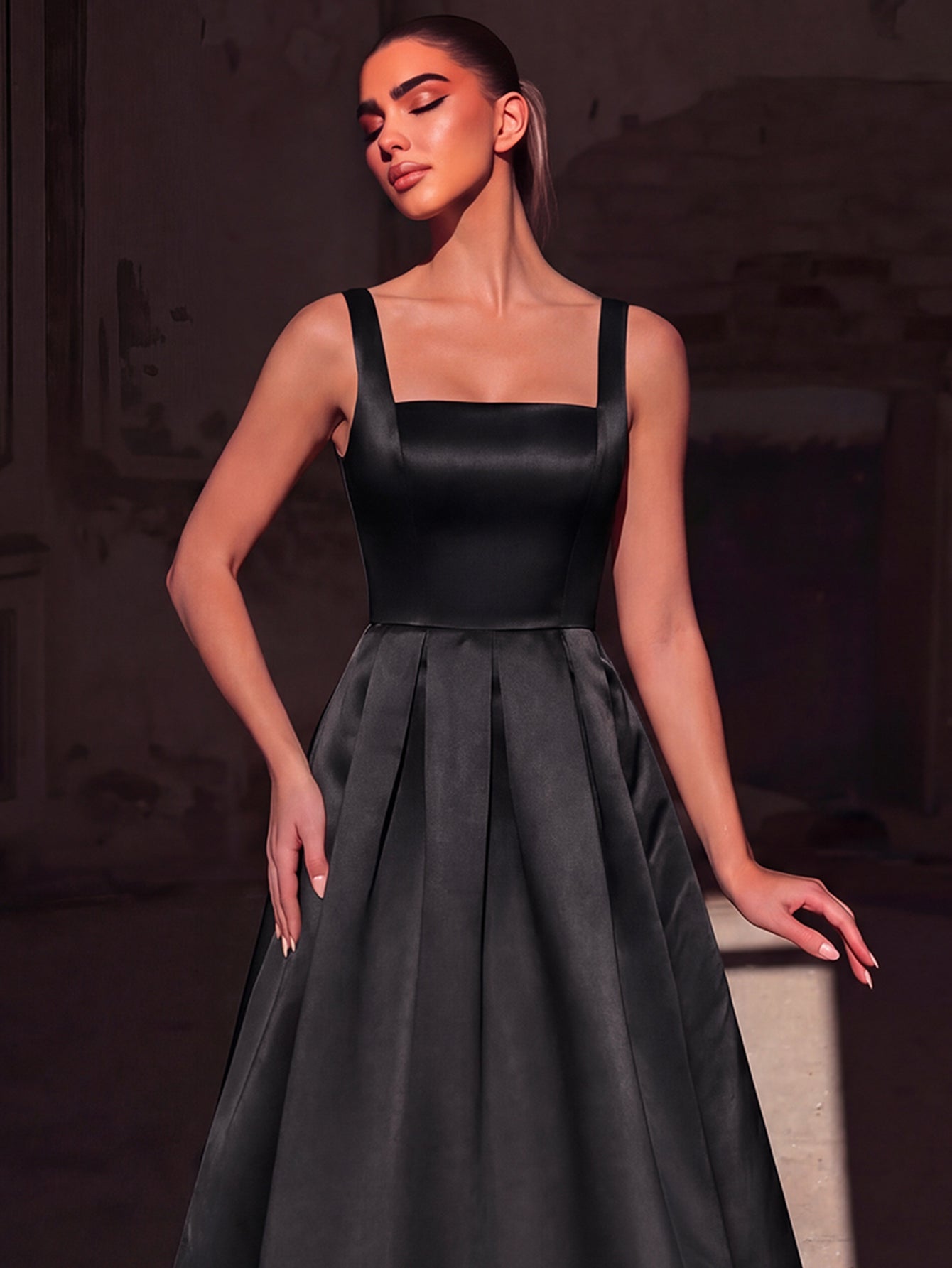 Additional product view of Lace-Up Back Square-Neck A-Line Sleeveless Maxi Evening Gown