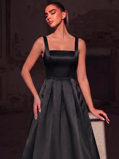 Additional product view of Lace-Up Back Square-Neck A-Line Sleeveless Maxi Evening Gown