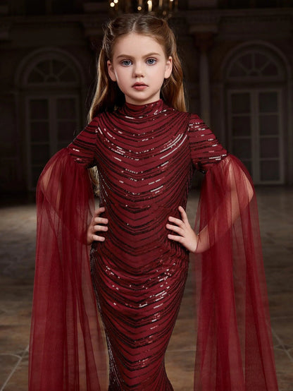 Tween Girls' High Neck Sequin Cape Mermaid Formal Gown — authorized product image 11