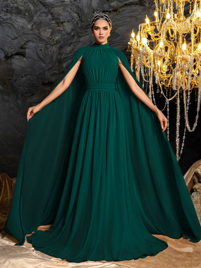 High Neck Chiffon Cape A-Line Evening Gown — authorized product image 5