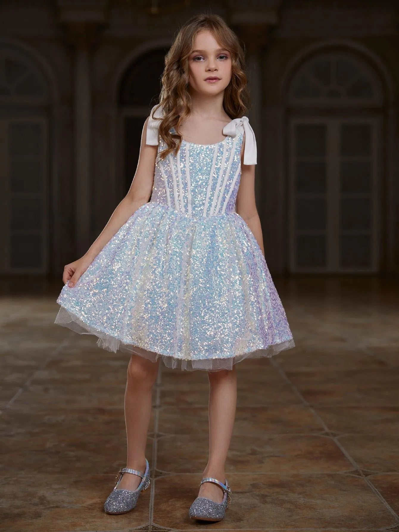 Additional product view of Cami Strap Sequin A-Line Sleeveless Midi Tween Girls' Party Dress