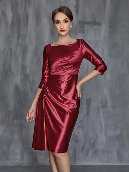 Women's Solid Ruched Wrap Front Satin Dress – view 4