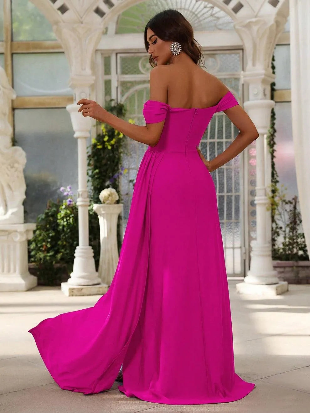 Additional product view of Draped Side High-Slit Off-Shoulder Knit Mermaid Evening Gown