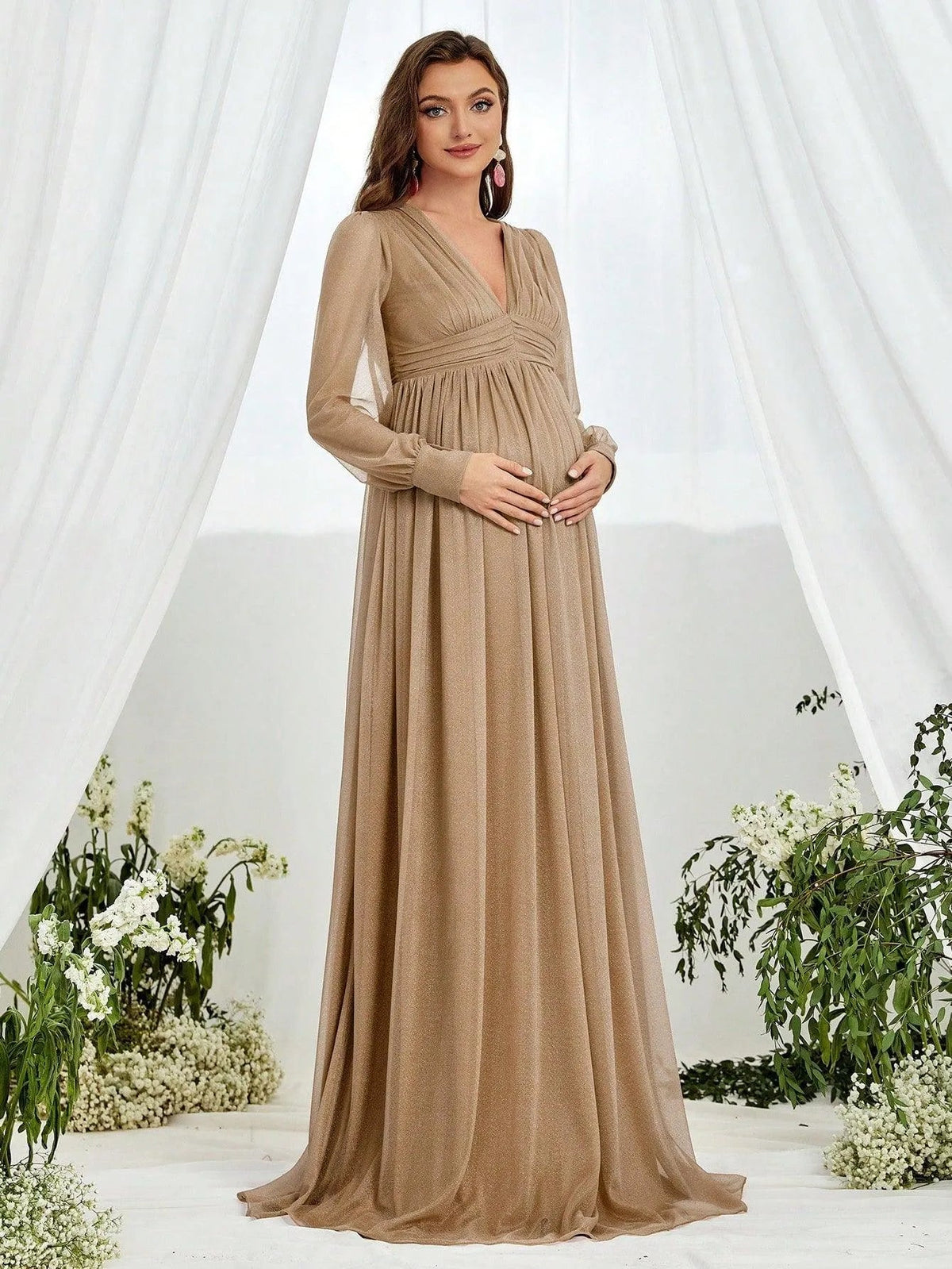 Additional product view of V-Neck Chiffon A-Line Long-Sleeve Maxi Maternity Evening Dress
