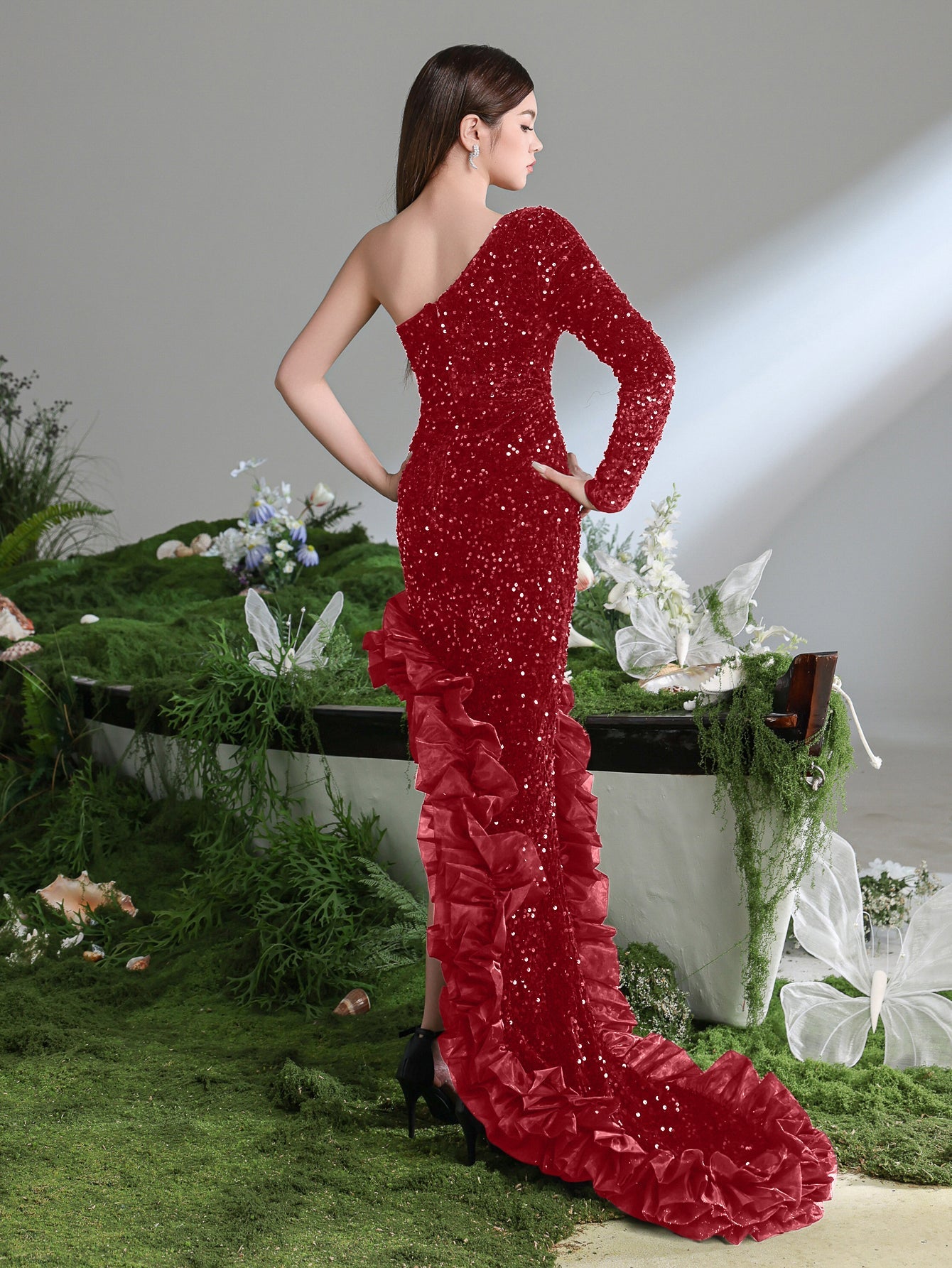 Additional product view of High-Low Hem One-Shoulder Sequin Maxi Teen Girls' Party Dress