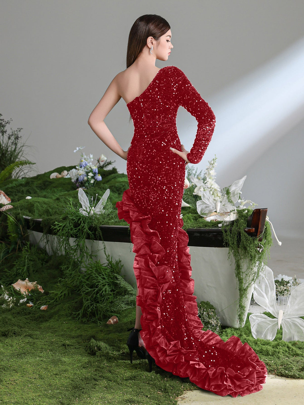 Additional product view of High-Low Hem One-Shoulder Sequin Maxi Teen Girls' Party Dress