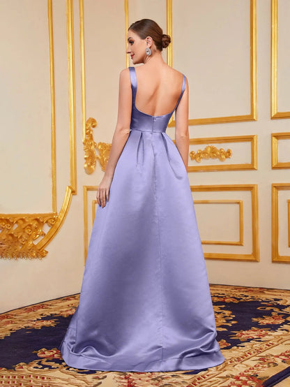 Sweetheart Satin Backless Sleeveless A-Line Evening Gown — authorized product image 2