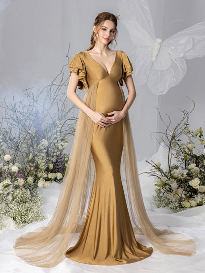 Maternity V-Neck Ruffle-Sleeve Mermaid Evening Dress - product image 5