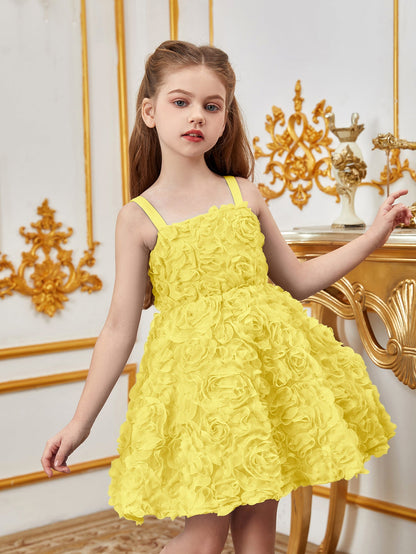 Additional product view of Floral Appliqué Cami Strap A-Line Sleeveless Mesh Tween Girls' Party Dress