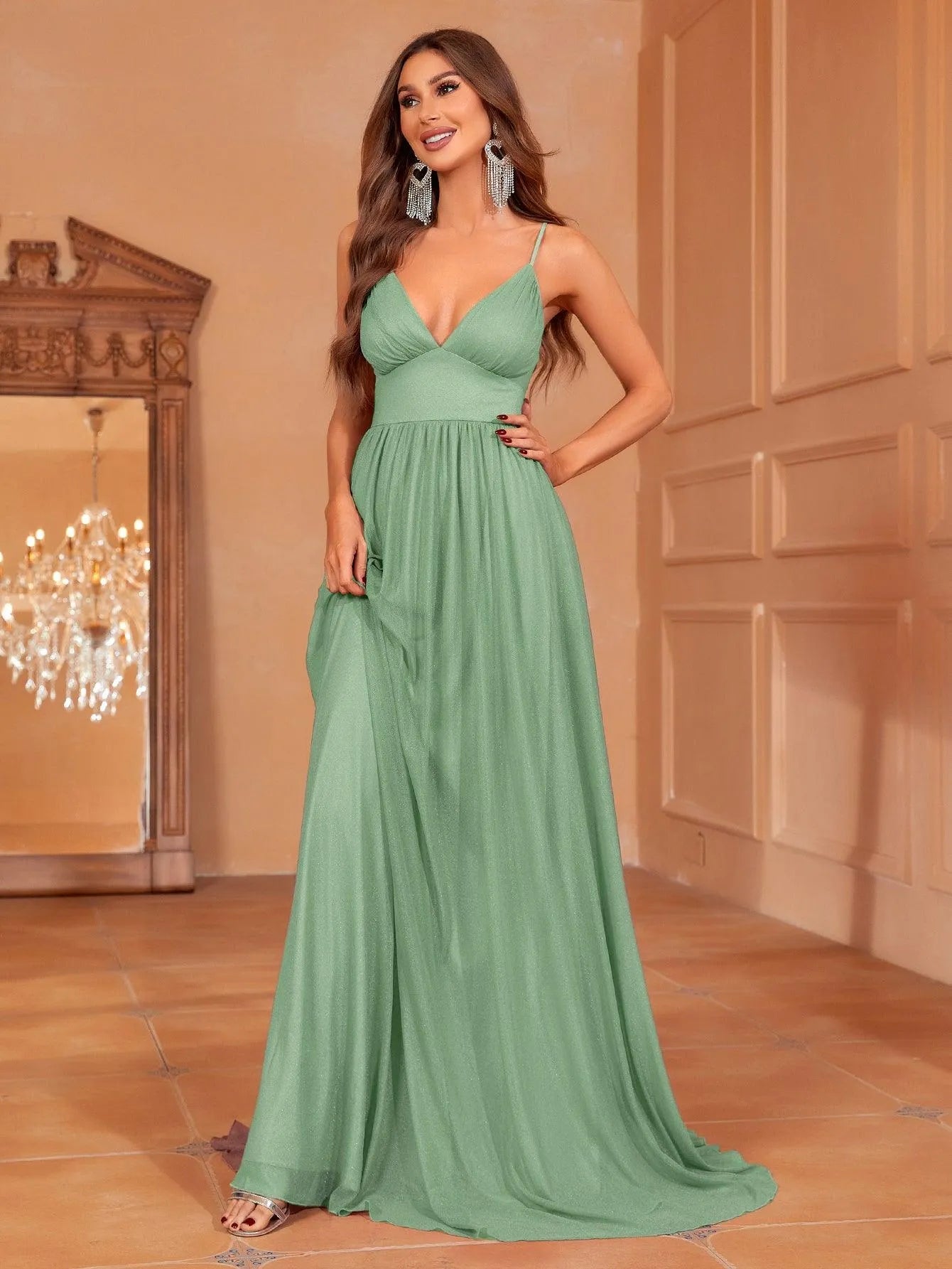 Additional product view of Cami Strap Chiffon Backless A-Line Sleeveless Evening Gown