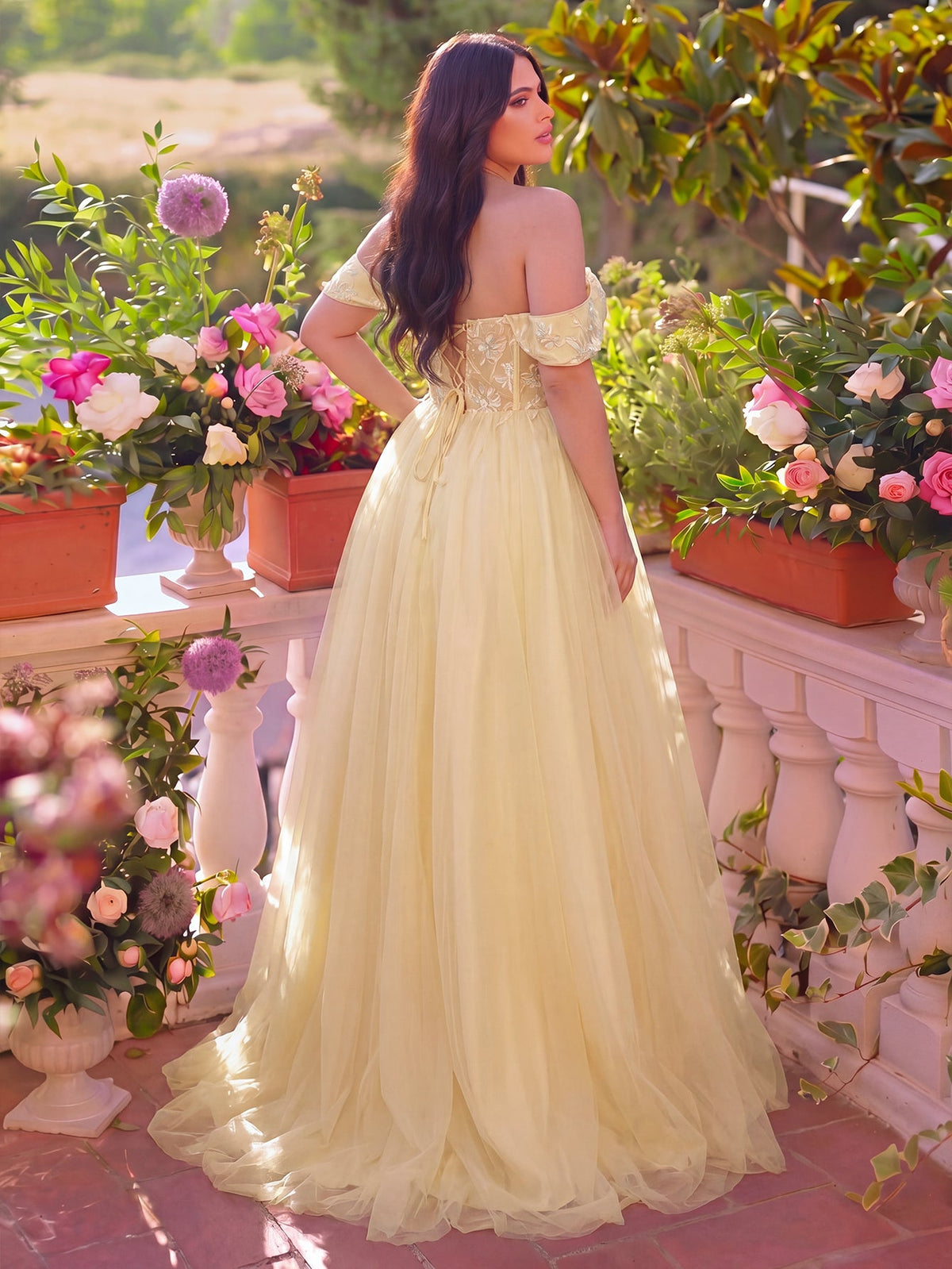 Plus-Size Off-Shoulder Sequin Tulle Short-Sleeve A-Line Evening Gown — authorized product image 2