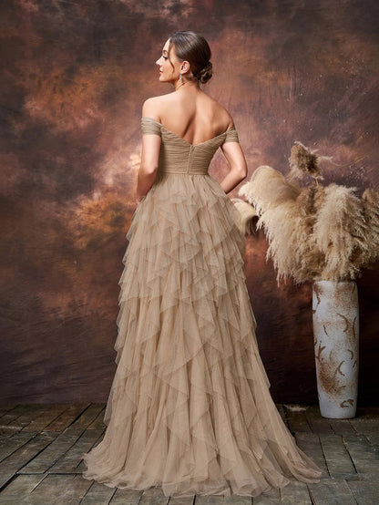 Maternity Off-Shoulder Tulle Short-Sleeve A-Line Evening Gown — authorized product image 8