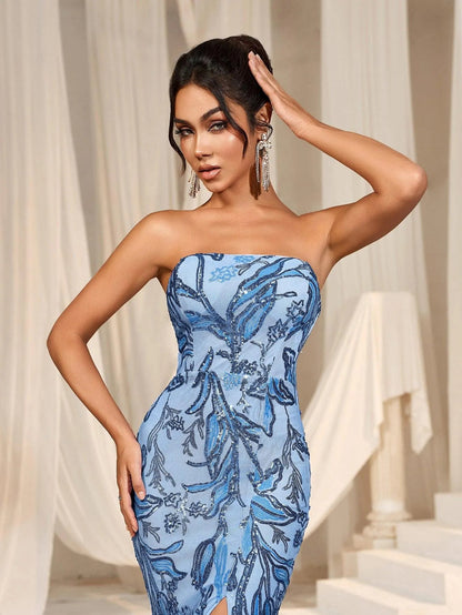 Back Lace Up Sequin Tube Dress